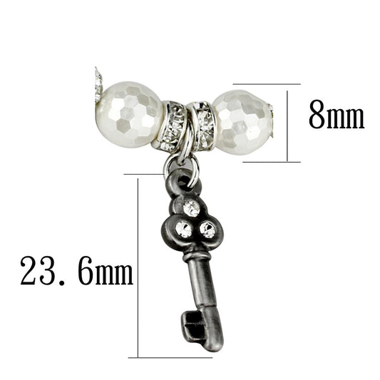 LO3797 - Antique Silver Brass Bracelet with Synthetic Glass Bead in White-1