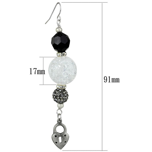 LO3800 - Antique Silver White Metal Earrings with Synthetic Synthetic Glass in Jet-1