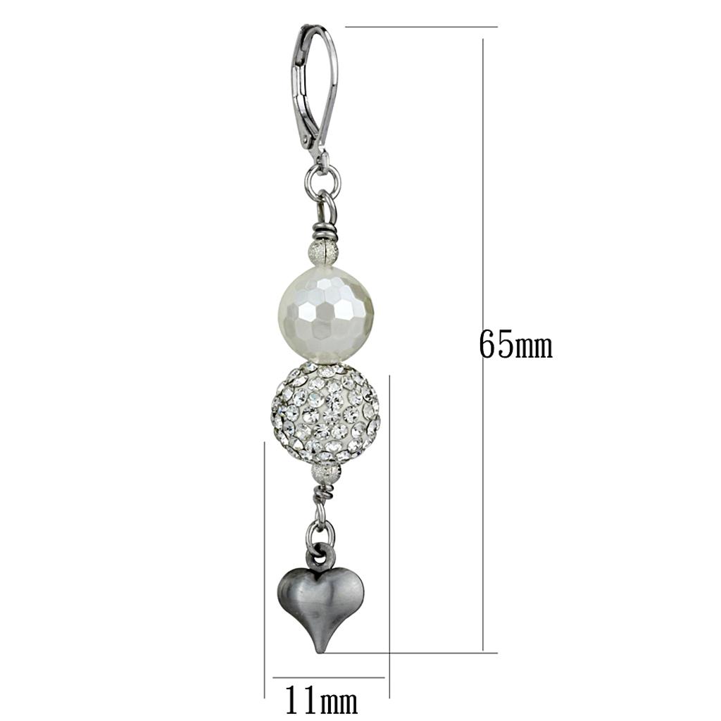 LO3804 - Antique Silver White Metal Earrings with Synthetic Glass Bead in White-1