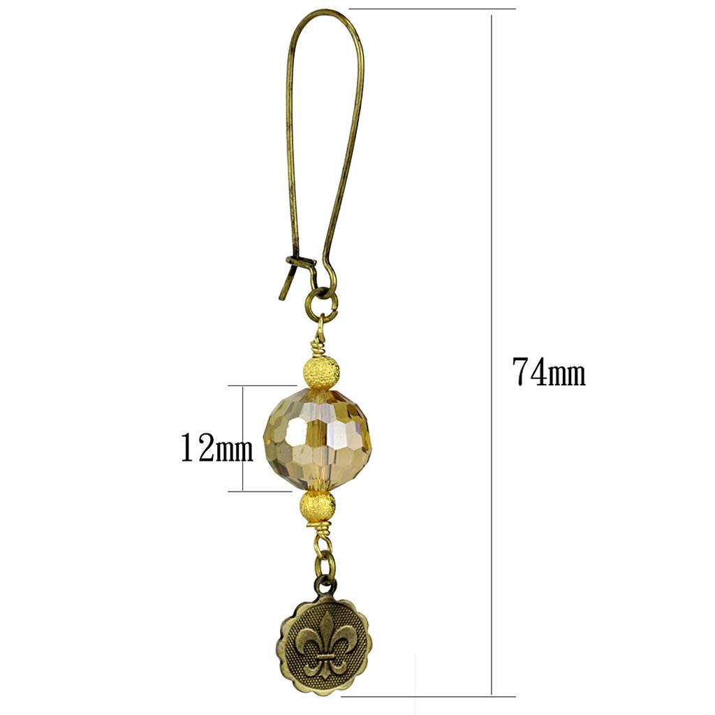 LO3806 - Antique Copper White Metal Earrings with Synthetic Glass Bead in Champagne-1