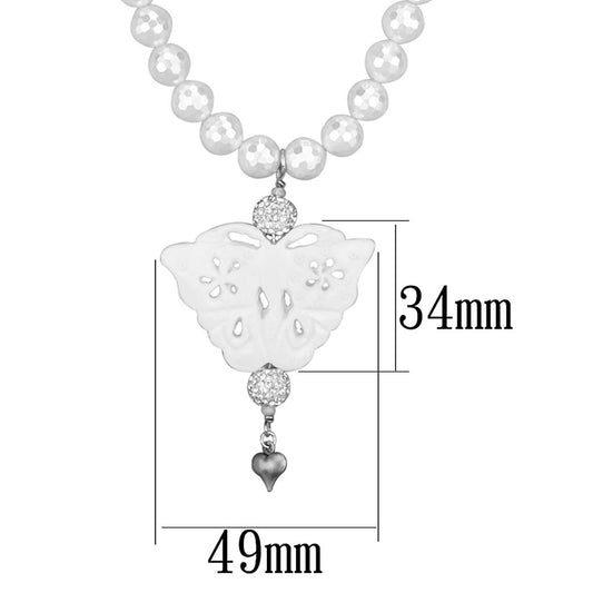 LO3821 - Antique Silver White Metal Necklace with Synthetic Glass Bead in White-1