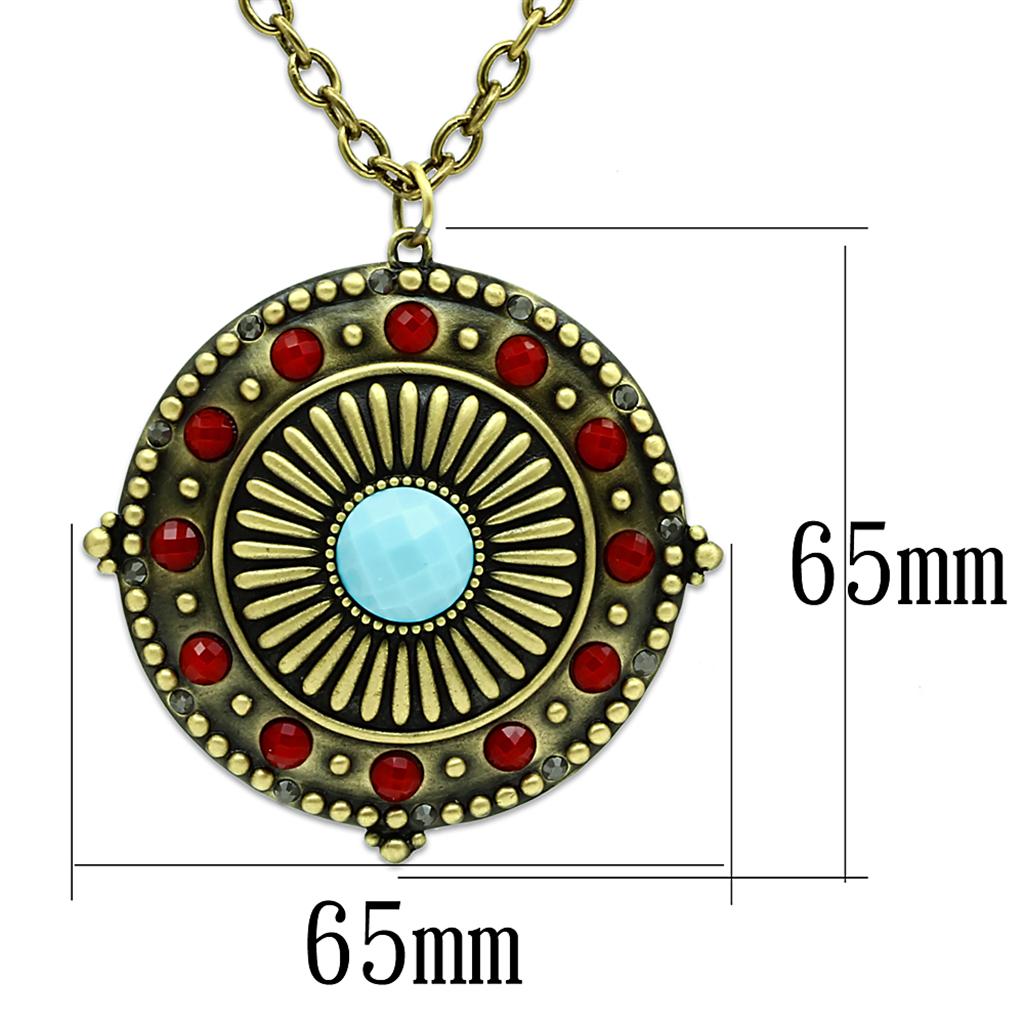 LO3838 - Antique Copper Brass Chain Pendant with Synthetic Synthetic Glass in Sea Blue-1