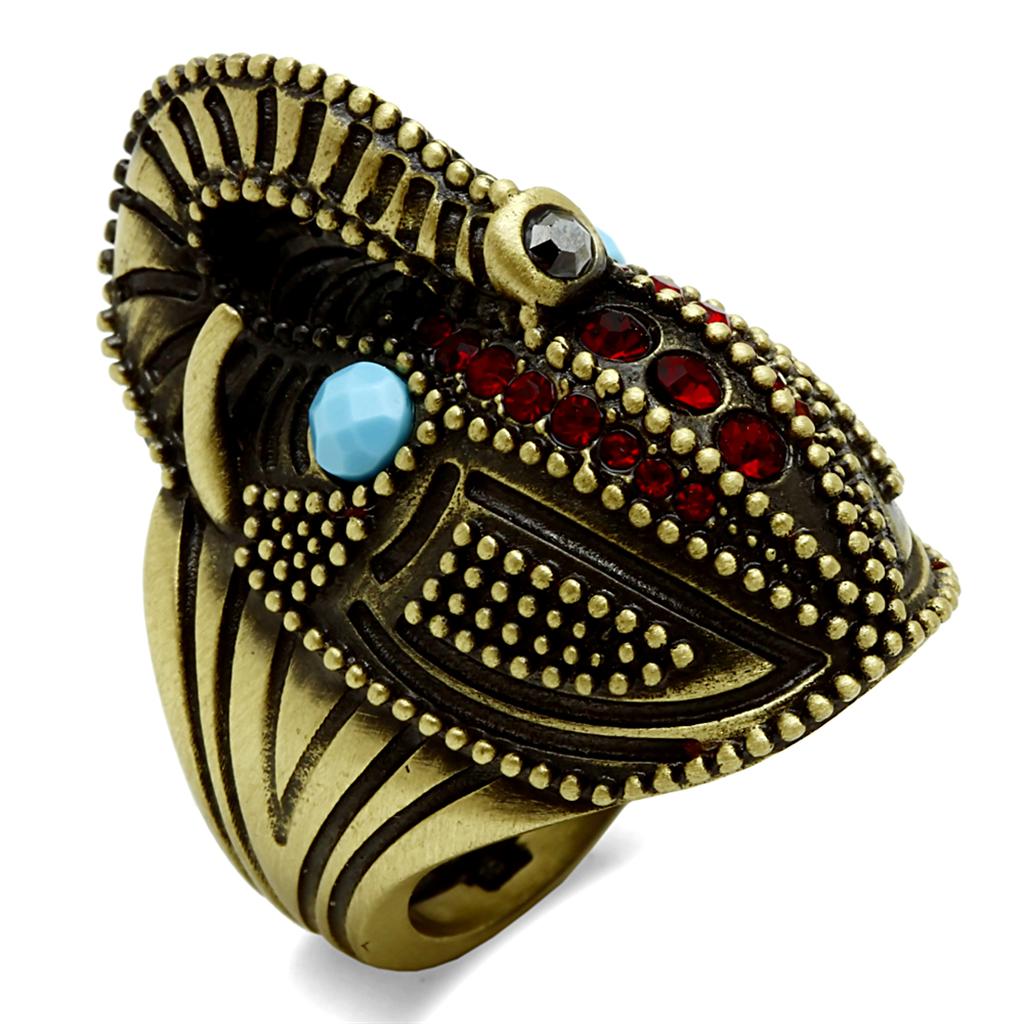 LO3887 - Antique Copper Brass Ring with Synthetic Synthetic Stone in Sea Blue-3