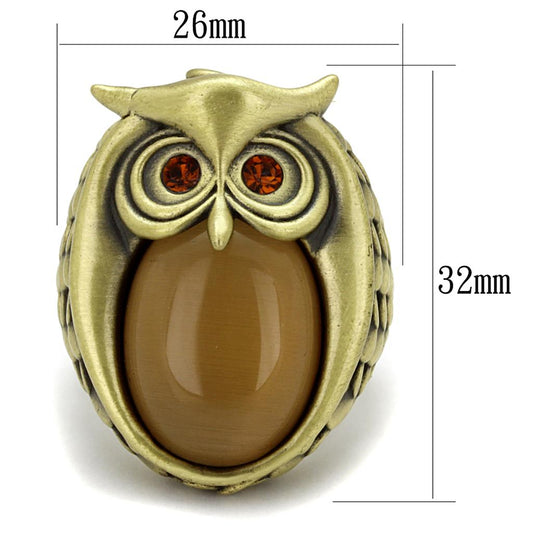 LO3888 - Antique Copper Brass Ring with Synthetic Cat Eye in Brown-1