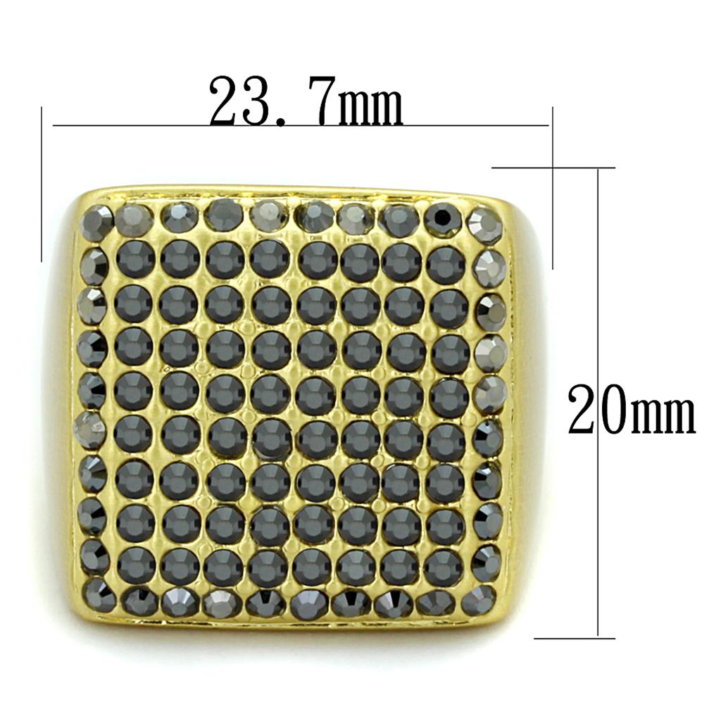 LO3896 - Gold & Brush Brass Ring with Top Grade Crystal in Hematite-1