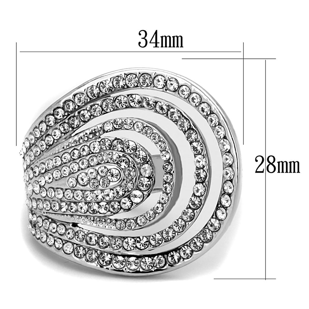 LO3914 - Rhodium Brass Ring with Top Grade Crystal in Clear-1