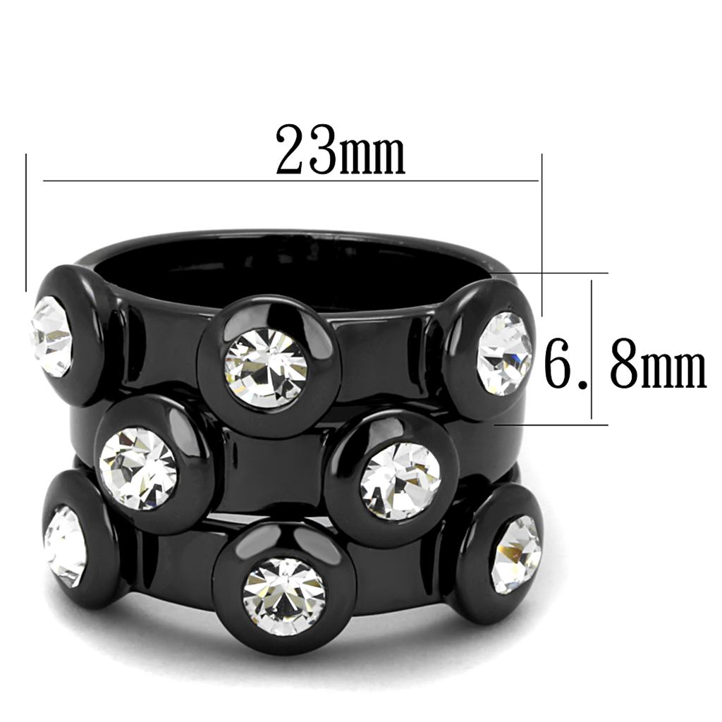 LO3916 - TIN Cobalt Black Brass Ring with Top Grade Crystal in Clear-1