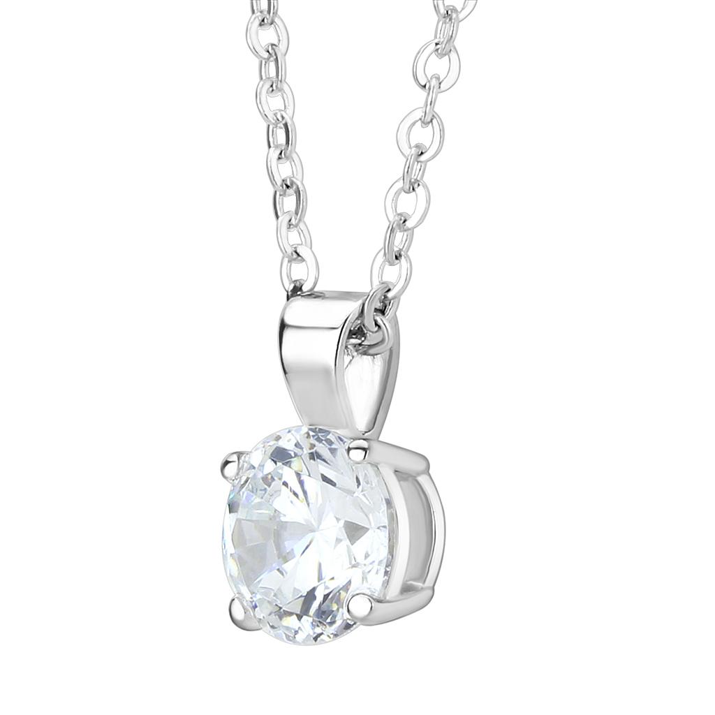 LO3933 - Rhodium Brass Chain Pendant with AAA Grade CZ in Clear-2