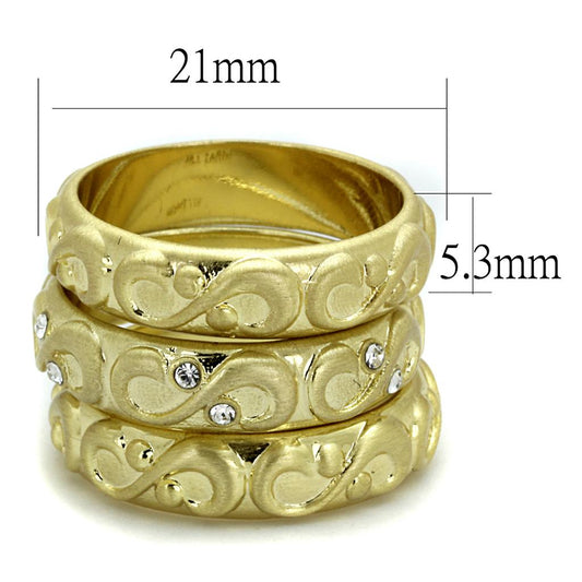 LO3946 - Gold & Brush Brass Ring with Top Grade Crystal in Clear-1