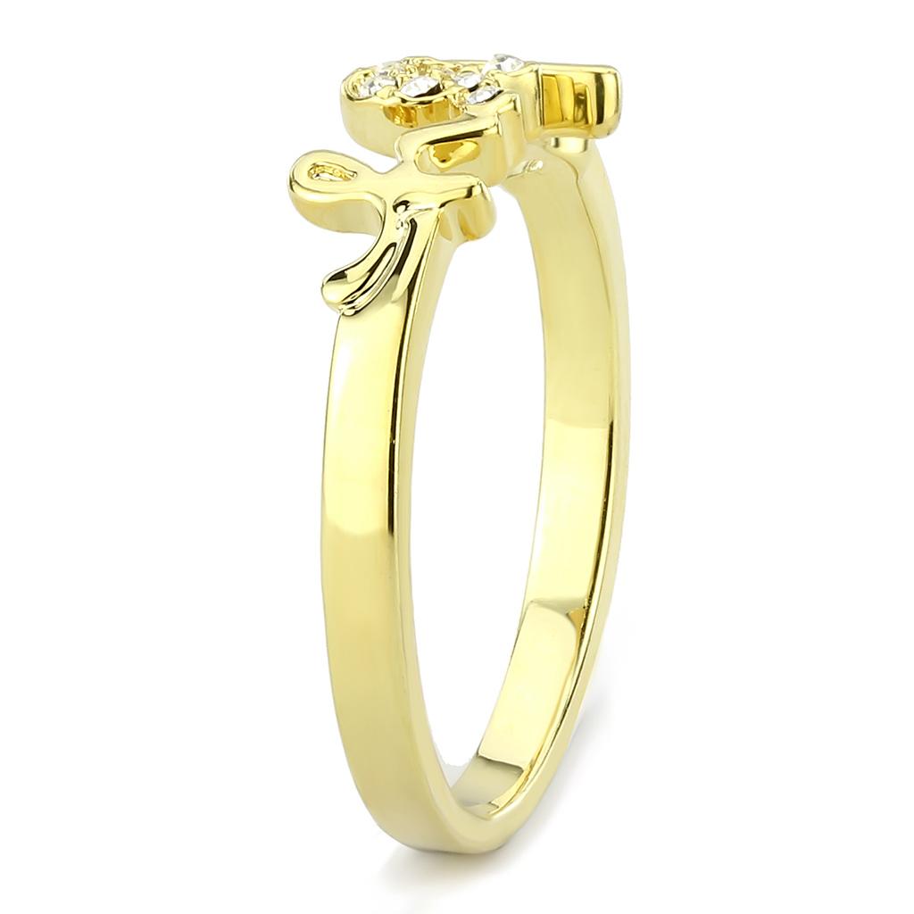 LO3965 - Flash Gold Brass Ring with Top Grade Crystal in Clear-3