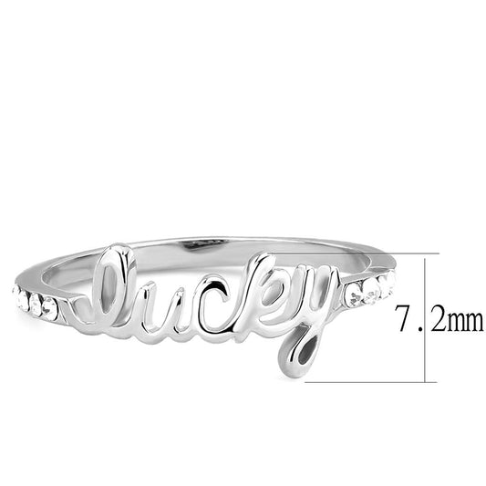 LO3972 - Rhodium Brass Ring with Top Grade Crystal in Clear-1