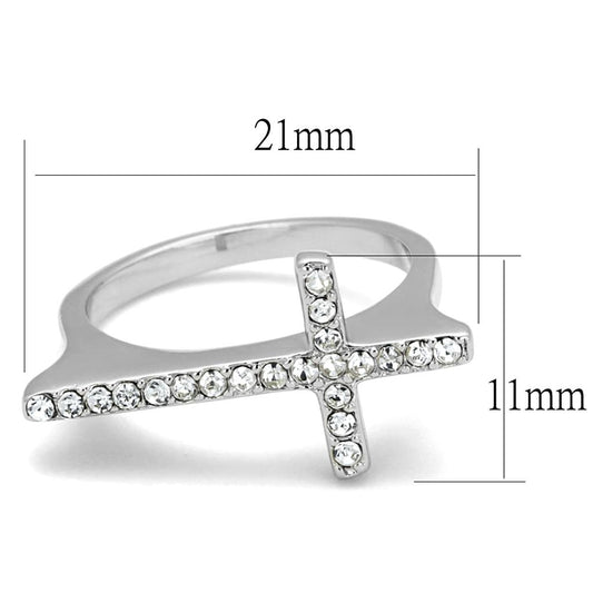 LO3976 - Rhodium Brass Ring with Top Grade Crystal in Clear-1