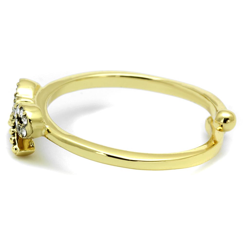 LO4042 - Flash Gold Brass Ring with Top Grade Crystal in Clear-2