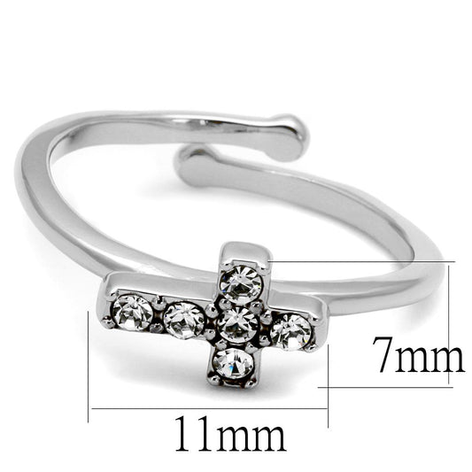 LO4043 - Rhodium Brass Ring with Top Grade Crystal in Clear-1
