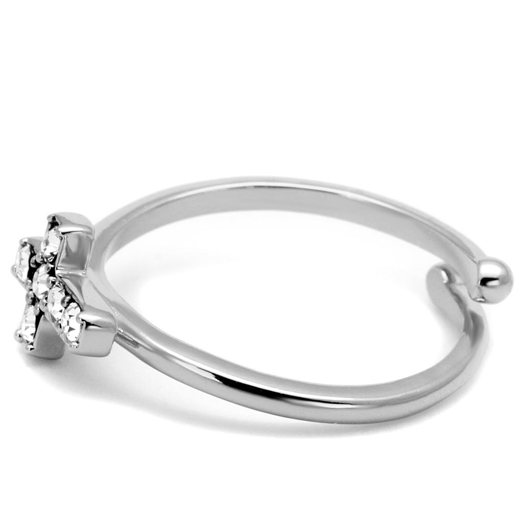 LO4043 - Rhodium Brass Ring with Top Grade Crystal in Clear-2