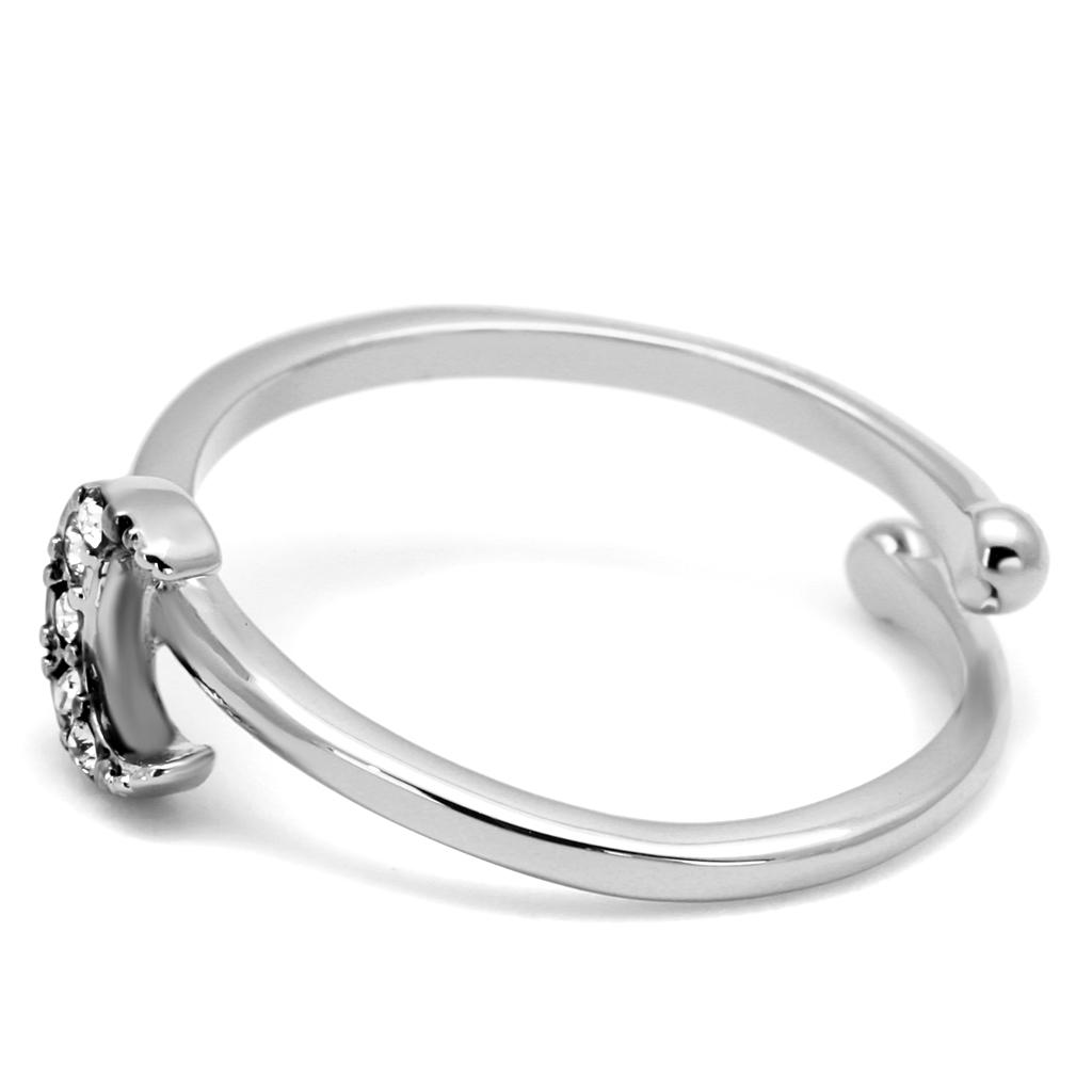LO4045 - Rhodium Brass Ring with Top Grade Crystal in Clear-2