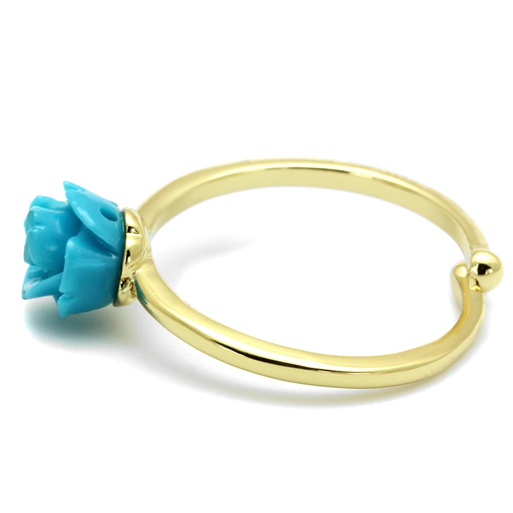 LO4060 - Flash Gold Brass Ring with Synthetic Synthetic Stone in Sea Blue-2