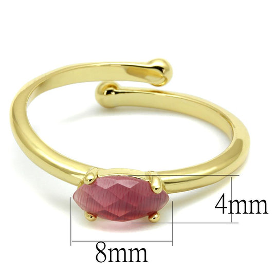 LO4069 - Flash Gold Brass Ring with Synthetic Cat Eye in Rose-1