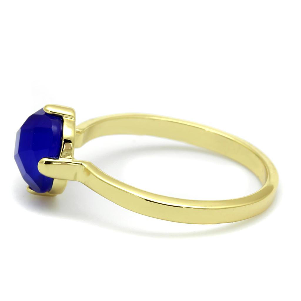 LO4072 - Flash Gold Brass Ring with Synthetic Cat Eye in Sapphire-2