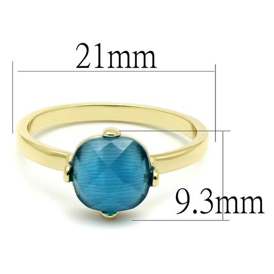 LO4073 - Flash Gold Brass Ring with Synthetic Cat Eye in Capri Blue-1