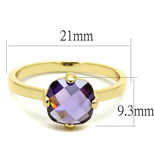 LO4076 - Flash Gold Brass Ring with AAA Grade CZ in Amethyst-1