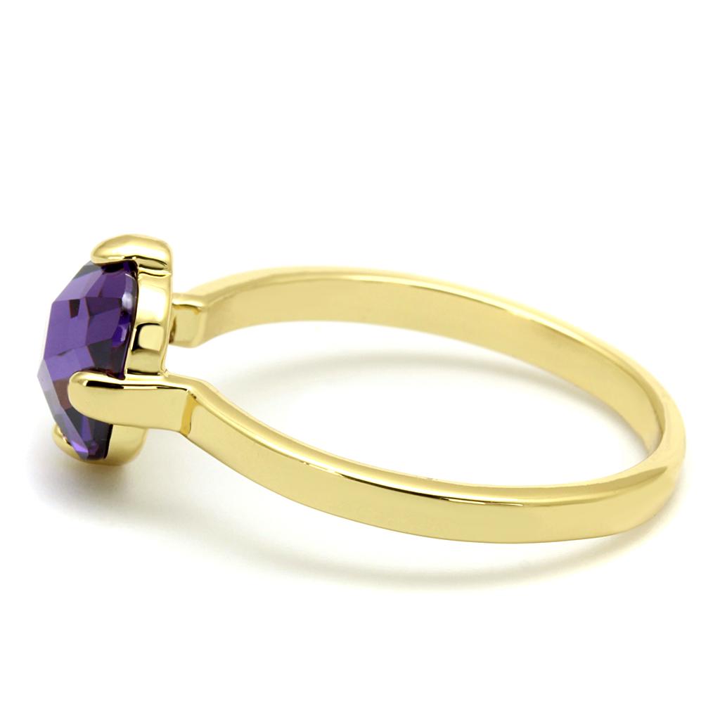 LO4076 - Flash Gold Brass Ring with AAA Grade CZ in Amethyst-2