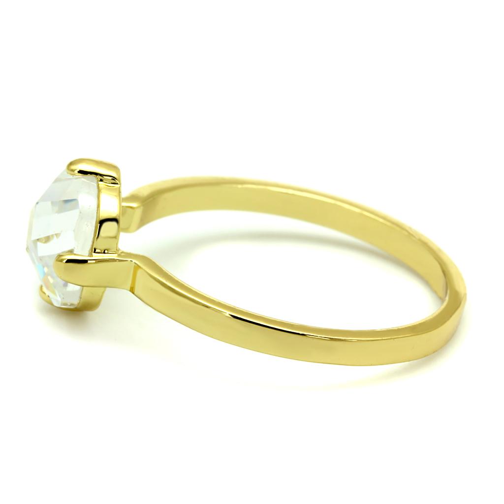 LO4078 - Flash Gold Brass Ring with AAA Grade CZ in Clear-2