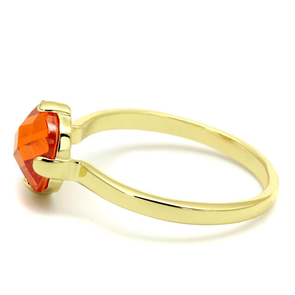 LO4079 - Flash Gold Brass Ring with AAA Grade CZ in Orange-2