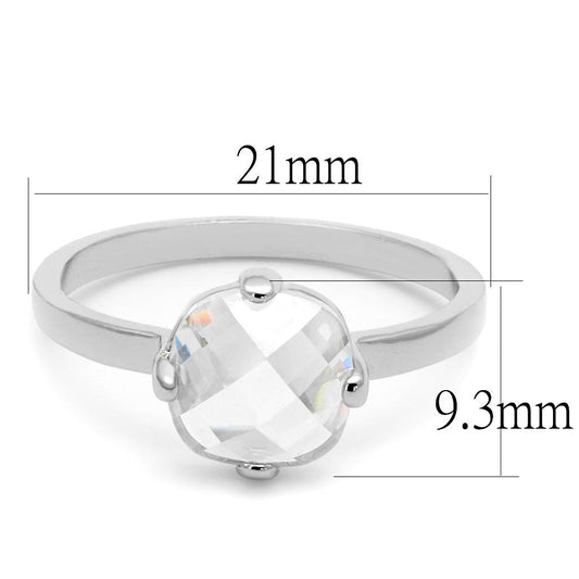 LO4080 - Rhodium Brass Ring with AAA Grade CZ in Clear-1