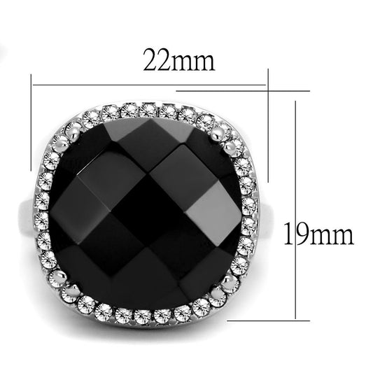 LO4085 - Rhodium Brass Ring with AAA Grade CZ in Black Diamond-1