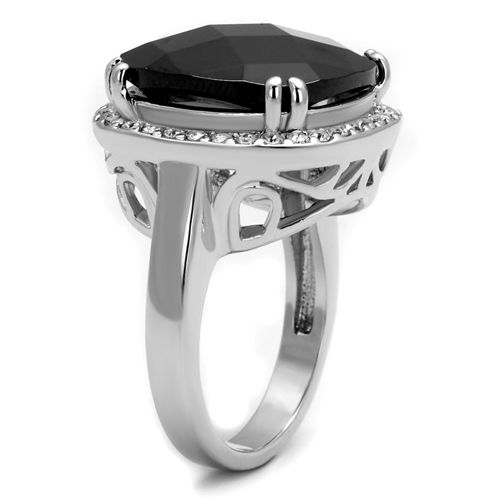 LO4085 - Rhodium Brass Ring with AAA Grade CZ in Black Diamond-2