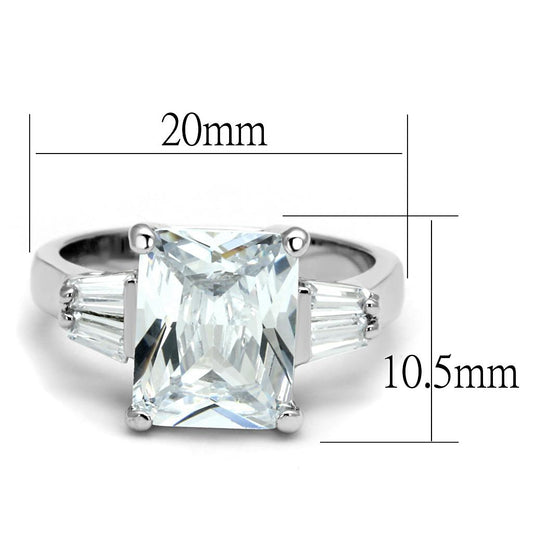 LO4091 - Rhodium Brass Ring with AAA Grade CZ in Clear-1