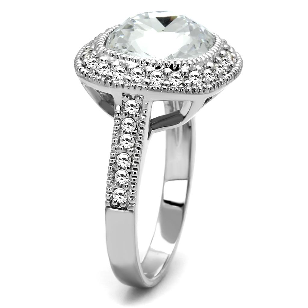 LO4092 - Rhodium Brass Ring with Top Grade Crystal in Clear-2