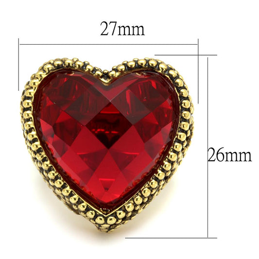 LO4102 - Gold Brass Ring with Synthetic Synthetic Glass in Garnet-1