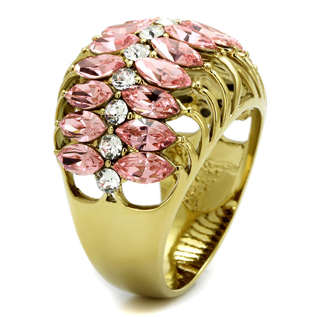 LO4108 - IP Gold(Ion Plating) Brass Ring with Top Grade Crystal in Rose-2