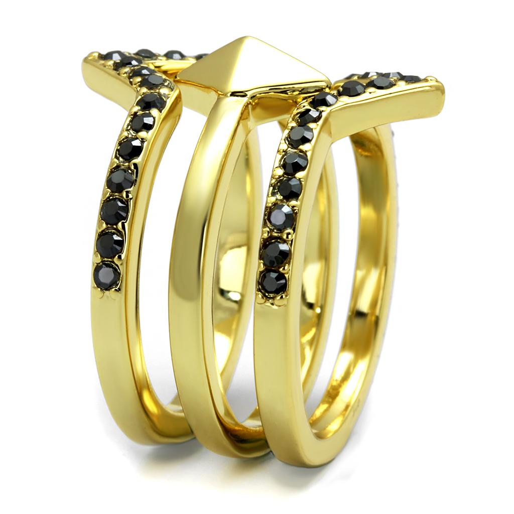LO4113 - Gold Brass Ring with Top Grade Crystal in Hematite-2