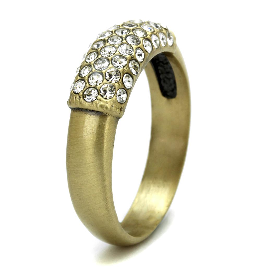 LO4125 - Antique Copper Brass Ring with Top Grade Crystal in Clear-2