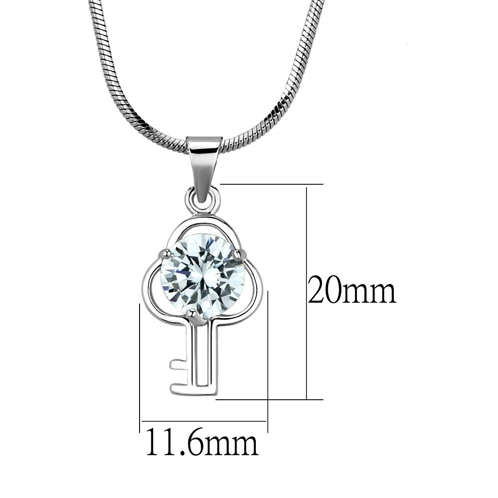 LO4161 - Rhodium Brass Chain Pendant with AAA Grade CZ in Clear-1