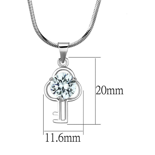 LO4161 - Rhodium Brass Chain Pendant with AAA Grade CZ in Clear-1