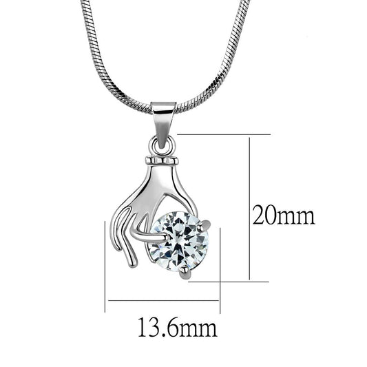 LO4163 - Rhodium Brass Chain Pendant with AAA Grade CZ in Clear-1