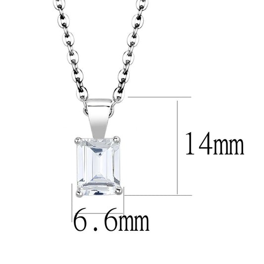 LO4172-16+2 - Rhodium Brass Chain Pendant with AAA Grade CZ in Clear-1