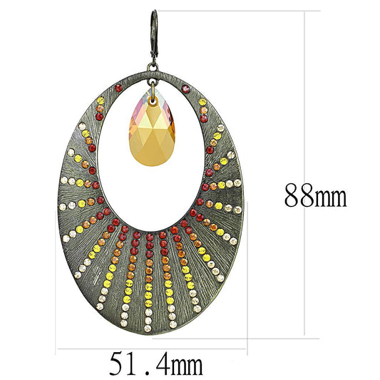 LO4177 - Antique Copper Brass Earrings with Top Grade Crystal in Champagne-1