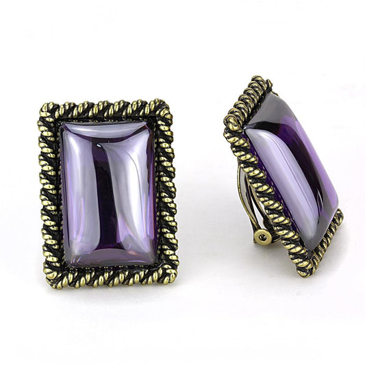 LO4178 - Antique Copper Brass Earrings with AAA Grade CZ in Amethyst-1