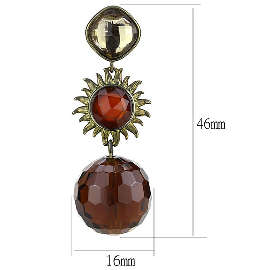LO4179 - Antique Copper Brass Earrings with Synthetic Synthetic Glass in Brown-1