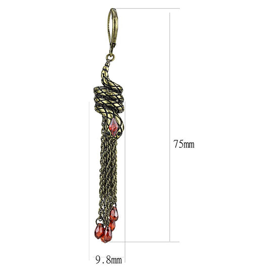 LO4181 - Antique Copper Brass Earrings with AAA Grade CZ in Garnet-1