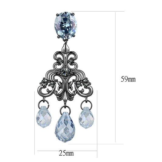 LO4188 - TIN Cobalt Black Brass Earrings with AAA Grade CZ in Sea Blue-1
