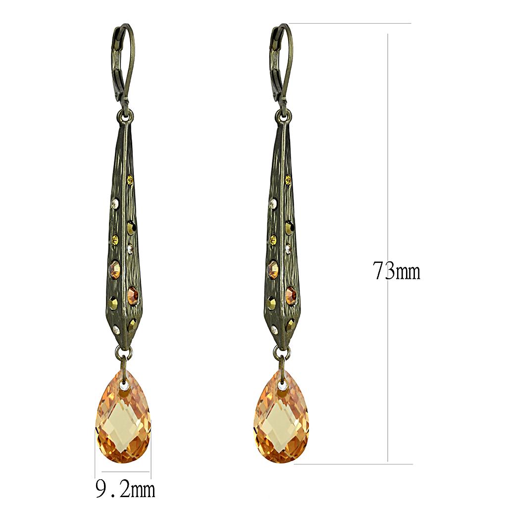 LO4189 - Antique Copper Brass Earrings with Top Grade Crystal in Champagne-1