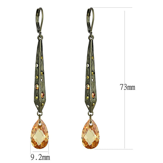 LO4189 - Antique Copper Brass Earrings with Top Grade Crystal in Champagne-1