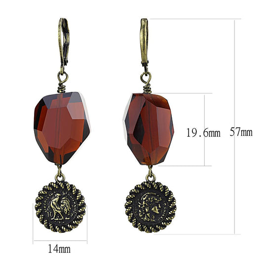LO4193 - Antique Copper Brass Earrings with Synthetic Synthetic Glass in Garnet-1