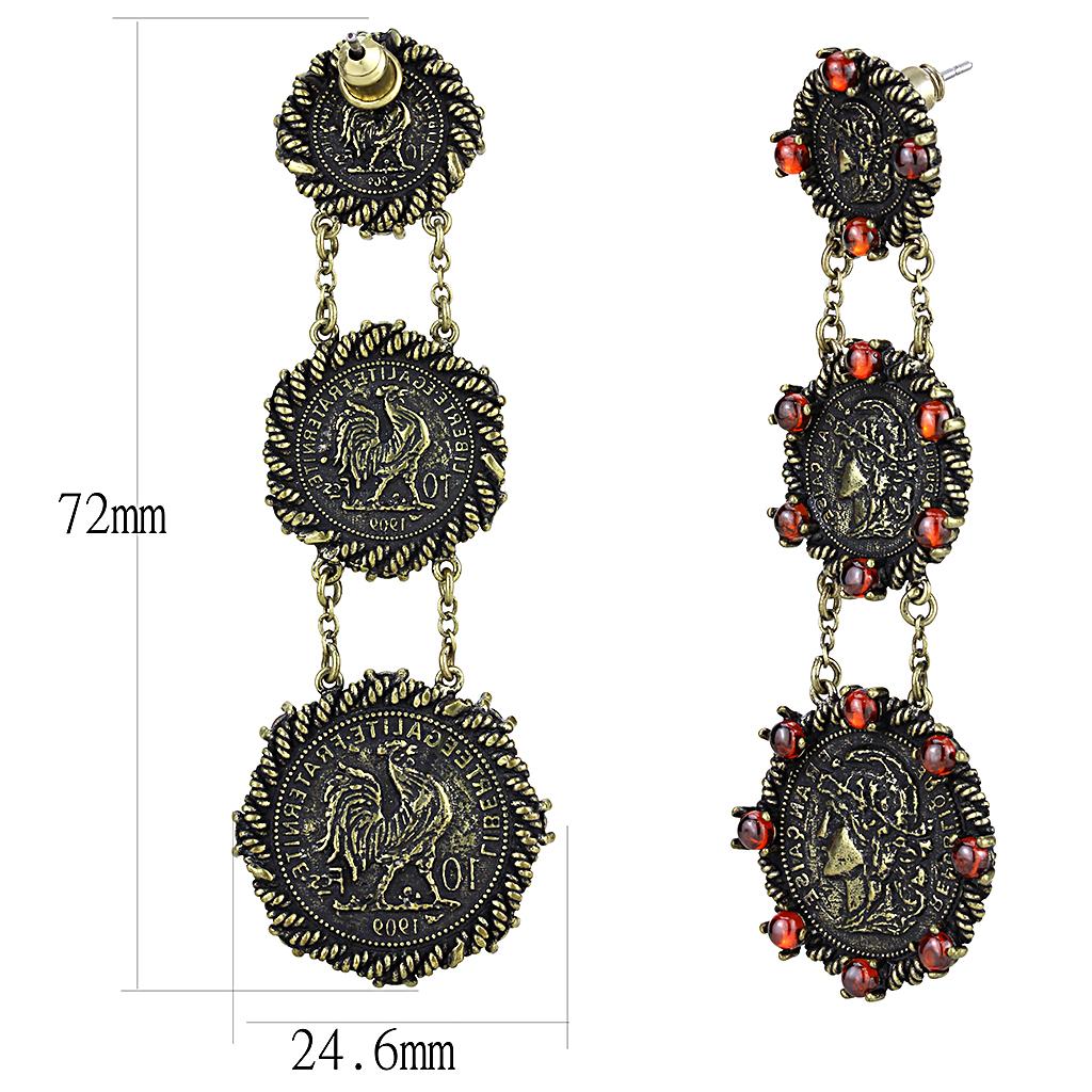 LO4196 - Antique Copper Brass Earrings with AAA Grade CZ in Garnet-1